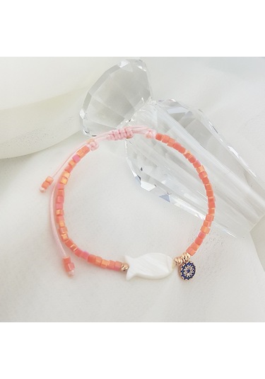 Vaoov Sedef Balık Ve Renkli Boncuklu Gümüş Bileklik