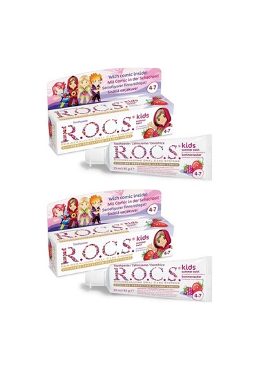 Rocs Kids 4 - 7 Yaş Ahududu ve Çilek Aromalı Çocuk Diş Macunu 35 ML x 2