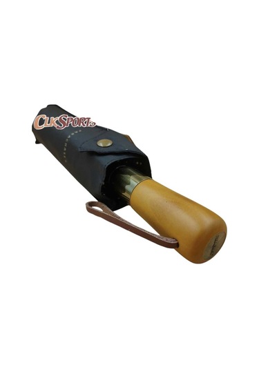 Parachase Ahşap Saplı Otomatik Premium Şemsiye Ahşap Saplı Çift Katmanlı - Çıtçıt Kılıflı Siyah