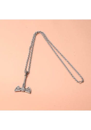 Çift Taraflı Savaşçı Baltası Erkek Kolye Çelik İskandinav Takı