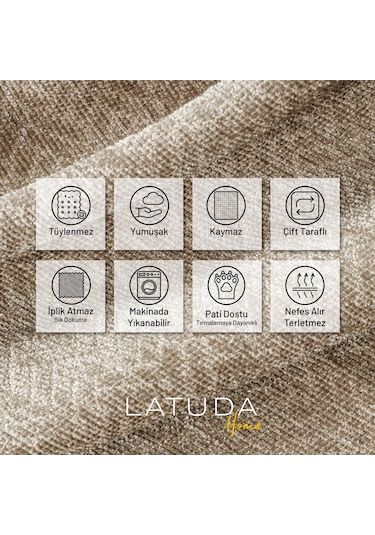 Jakarlı Şönil Koltuk Örtüsü Çekyat Örtüsü Koltuk Şalı 110x175 2 Ad. Kaymaz Bej Bej