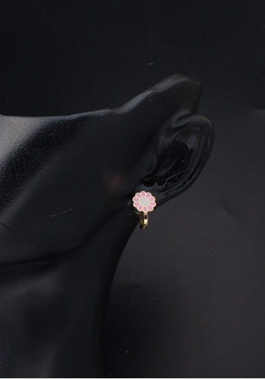 Bilezikci Pembe Papatya Çocuk Küpesi 14 Ayar Altın Sarı Altın