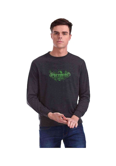 Minecraft Creeper Baskılı Füme Erkek Örme Sweatshirt