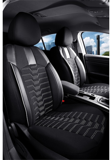 Volkswagen Taigo Uyumlu Lüx Deri Detaylı Oto Koltuk Kılıfı Ön Arka Takım Platınum Siyah Beyaz