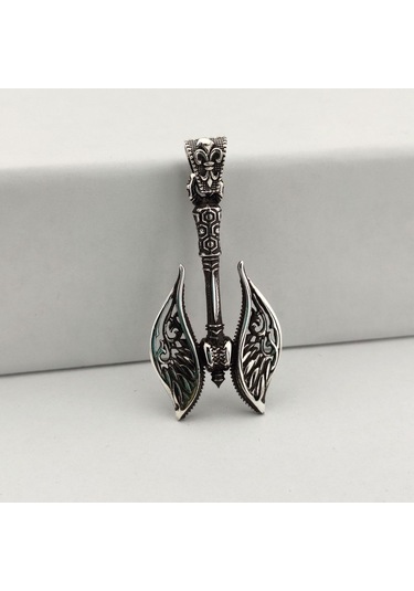 925 Ayar Gümüş Melek Kanadı Savaş Baltası Erkek Kolye Gümüş