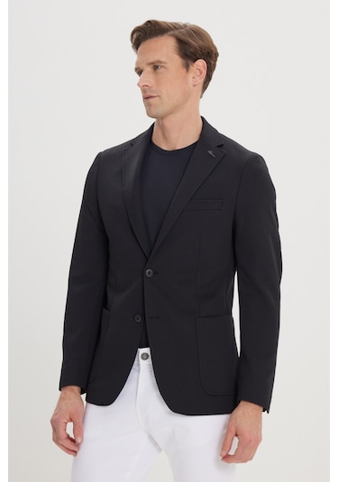 Altinyildiz Classics Erkek Siyah Slim Fit Dar Kesim Mono Yaka Casual Ceket 4A0422100018SYH506N Siyah