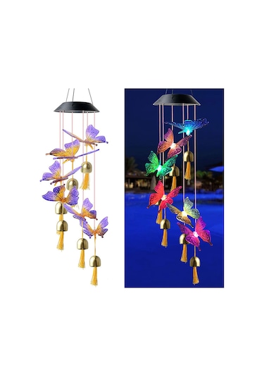 Geeroyoo Güneş Enerjili Kelebek Rüzgar Çanı İle Renkli Aydınlatma Ve Dekorasyon Çok Renkli