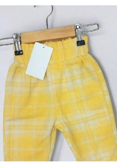 Çikoby Kız Çocuk Bel Lastikli Ekose Pantolon-13669 Sarı