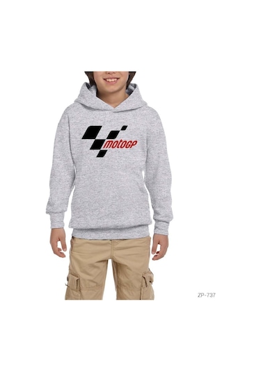 Motogp Logo Gri Çocuk Kapşonlu Sweatshirt