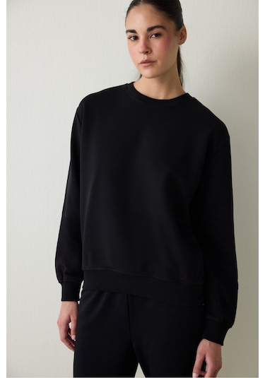 Penti Siyah Bisiklet Yaka Oversize Spor Sweatshirt