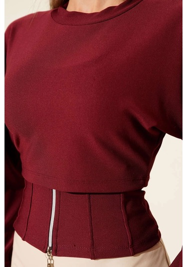 Fitilli Bisiklet Yaka İkili Bluz Bordo T4341 Bordo