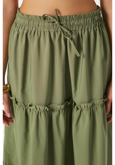 Kadın Elanora Haki Astarlı Katlı Poplin Etek Haki