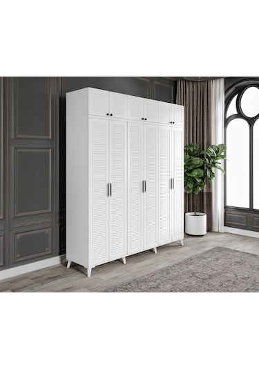 Paris 6 Kapaklı Yüklüklü Komple Mdf Beyaz Gardıro