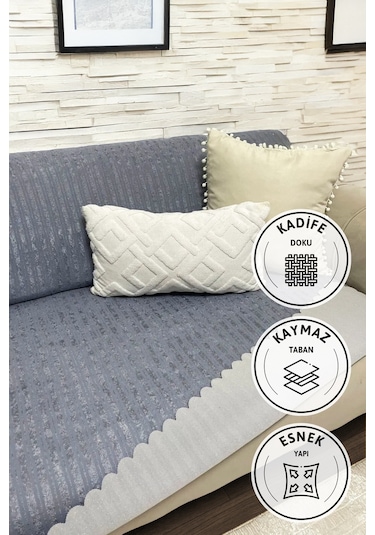 Kaymaz Taban Süngerli Kadife Koltuk - Çekyat Örtüsü 170x210 - Ant Antrasit