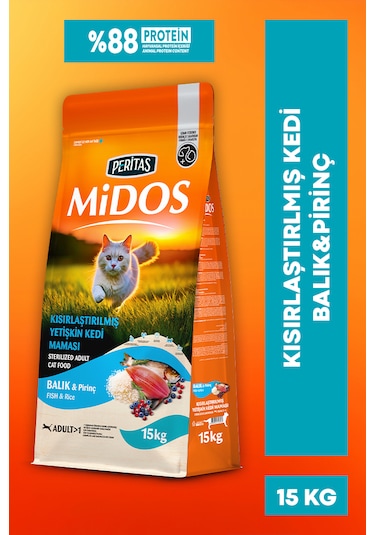 Midos Balıklı Ve Pirinçli Kısırlaştırılmış Yetişkin Kedi 15 Kg