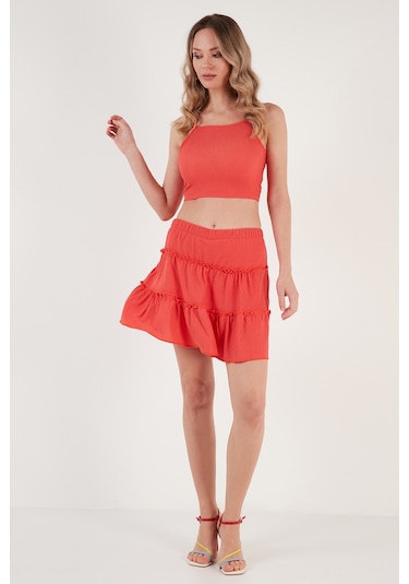 Lela Beli Lastikli Mini Bayan Şort Etek 5865038 Nar Çiçeği