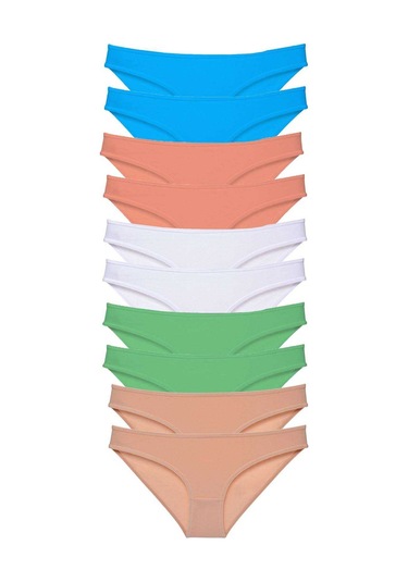 10 Adet Süper Eko Set Likralı Kadın Slip Ten Beyaz Pudra Yeşil Ma Çok Renkli