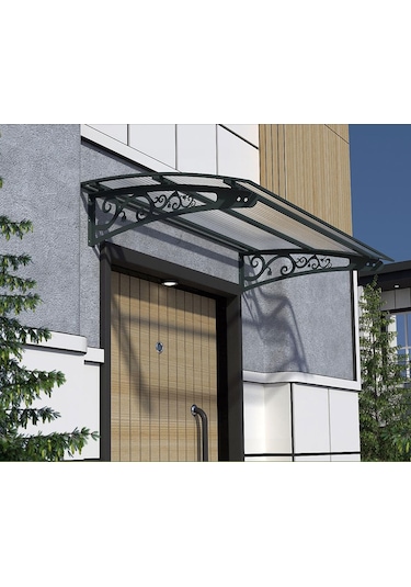 Metal Taşıyıcılı Kapı Üstü Pratik Sundurma Antrasit - Şeffaf Levha 300 X 80 Md2