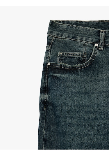 Koton Normal Bel Pamuklu Vintage Straight Fit Jean Pantolon Petrol 6wam40077nd PETROL