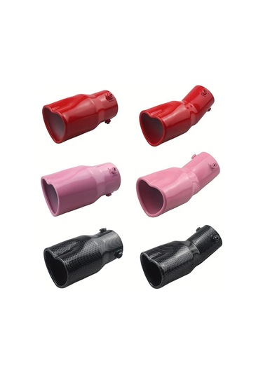 Dashanshop Karbon Fiber Düz Kalp Şeklinde Universal Egzoz Ucu 63mm Pembe Kırmızı