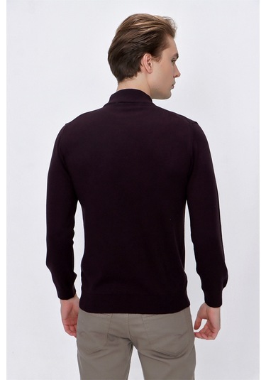 Basic Dinamik Fit Rahat Kesim Yarım Balıkçı Yaka Triko Kazak 99kc017002309 Mor