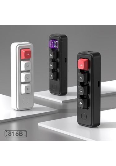 Mkespn 4-buton Makro Programlanabilir Mekanik Oyun Klavyesi Çift Usb-c Portlu Isı Değiştirilebilir Rgb Alt Işık 816b Beyaz