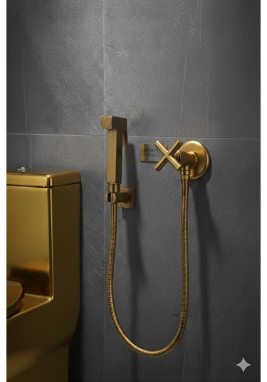 00-51 Pirinç Tabancalı Wc Taharet Matik Ve Pirinç Ara Musluğu Siyah Gold Krom Antik Antik