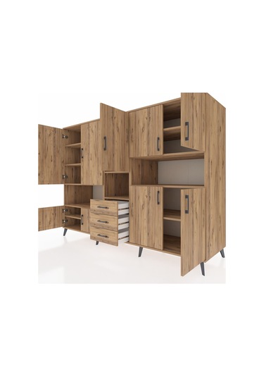 Kronos Dolap 13 Raflı 3 Çekmeceli 9 Kapaklı 220x59x163 Çam-çam Çam-çam