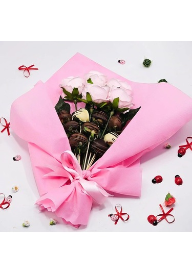 Sevgiliye Çiçek Çikolata Demeti Pembe Çiçek