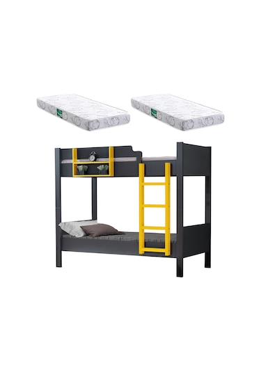 Setaymobilya Ranza, Asya Ayrılabilir Ranza-Antrasit-Sarı+2 Adet Comfort Yatak
