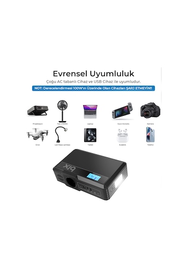 Bix 40000mAh 230V 100W Inverter Powerbank 2*USB 1*Type-C PD Çıkışlı LED Işıklı Şarj İstasyonu
