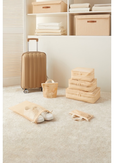 Ocean Home Textile 6'lı Bej Renk File Bavul İçi Düzenleyici Set Bej
