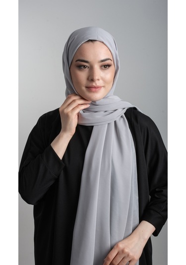 Gri Pratik Hazır Geçmeli Şal Şifon Boru Boneli 3001_15