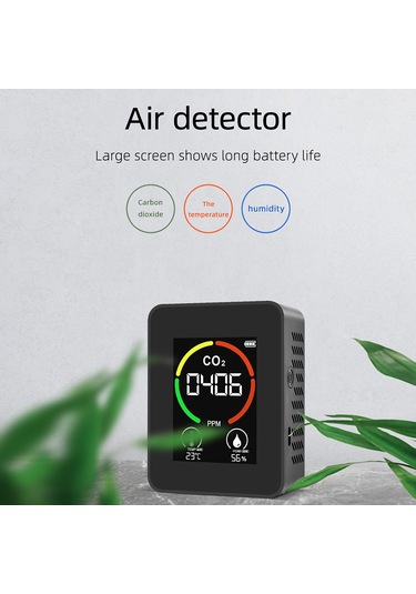 Konesam Ev, Araba, Ofis İçin Sıcaklık, Nem Ve Co2 400-5000ppm Tespit Cihazı - Yarıiletken Tvoc Sensörlü, Led Ekranlı, 1200mah Pil, Siyah Siyah