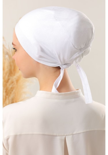 Kadın Tesettür Dikişli Set Bone Beyaz 3 Adet Bağlamalı Penye Bone Beyaz