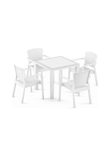 Bintaşmobilya Beyaz Kare Cafe Bahçe Masa Sandalye Takımı Beyaz