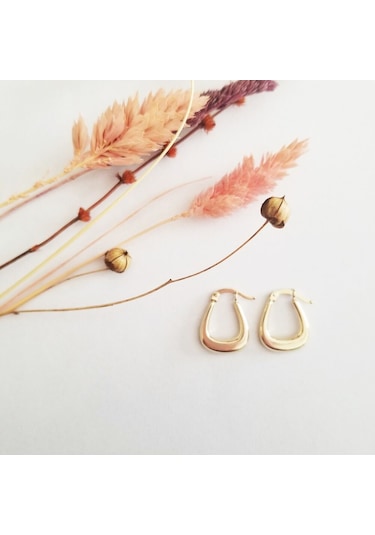 Altın Küpe 14K 585 Parlak Çanta Tasarım 1,8 Cm Zarif Küpe Bombel