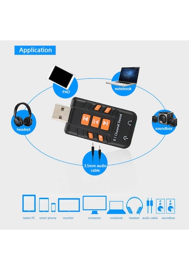 Wozlo 8.1 USB Virtual Sound 3D Ses Kartı - Usb Harici Ses Kartı Chipli