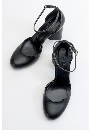 Luvishoes Oslo Siyah Cilt Kadın Topuklu Ayakkabı Sıyah Cılt