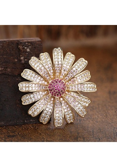 Blucome Yeni Varış Zarif Kaliteli Bakır Broş Çiçek Şekli Kadın Takım Elbise Ders Başörtüsü Pimleri Açık Pembe