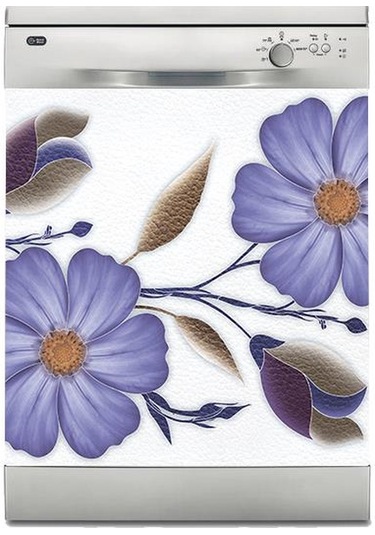 Bulaşık Makinesi Sticker Kaplama Beyaz Eşya Kaplama Mor-çiçek
