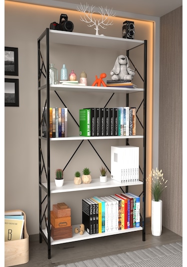 5 Raf Dekoratif 180 Cm Kitaplık Beyaz