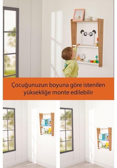 Minera Çok Amaçlı Duvar Çocuk Odası Montessori Kitaplık Ünitesi Ahşap