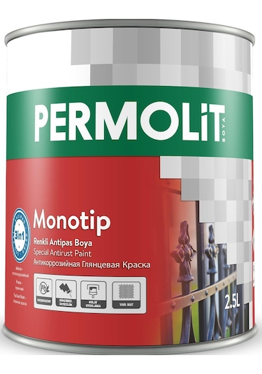 Permolit Monotip Astarlı Antipas Boya Metalik Gümüş Gri 2.5 Lt.