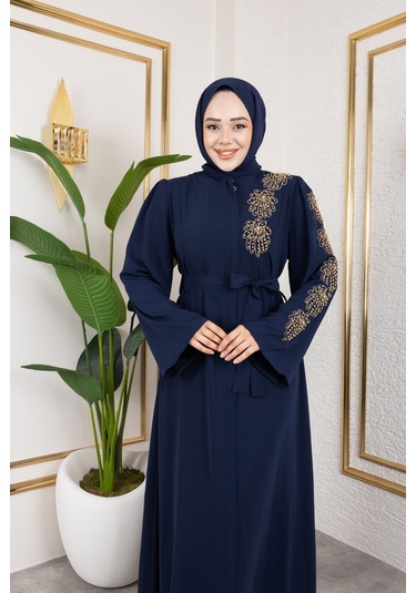 Nevayla Moda Sol Tarafı İnci Detaylı Ferace - Lacivert / F0140 Lacivert