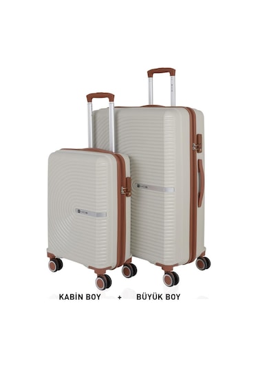 Mçs Bavul Büyük Ve Kabin 2li Set Kırılmaz Silikon Valiz V374 Kemik/kahverengi Kemik - Kahverengi