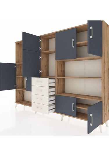 Arges Dolap 9 Raflı 4 Çekmeceli 8 Kapaklı 220x30x163 Çam-antrasit Çam-antrasit/aytaşı