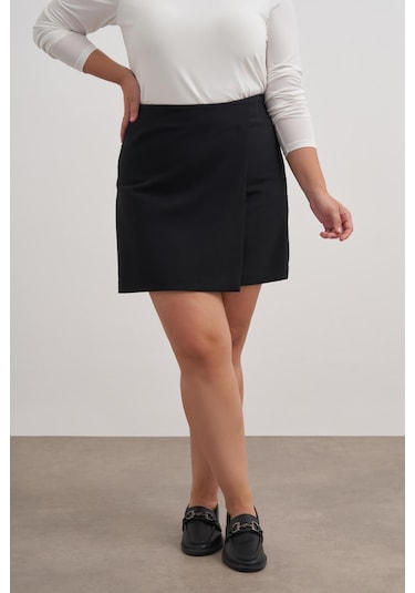 Myline Asimetrik Şort Etek-3352 Siyah