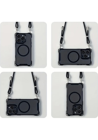 Chenkestoreone Transparan Manyetik Kablossuz Şarj Askılı Kolye İphone 17promax 17pro 17air 17 16 15 14 13 12 11 Kayıp Önleyici Kılıf