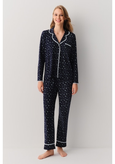 Suwen Woody Maskülen Pijama Takımı Sh26228660b628 Lacivert Desenli